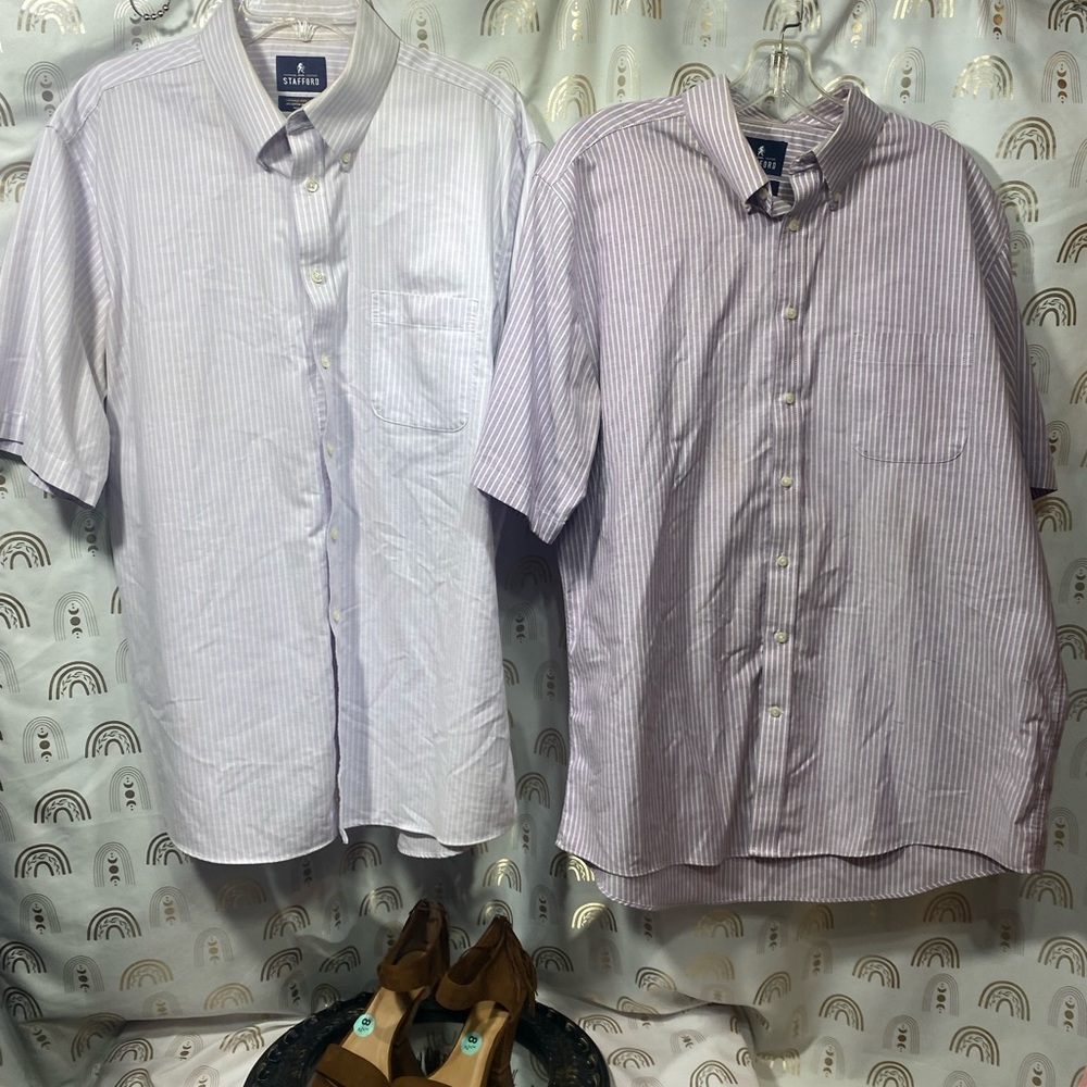 Stafford Men's Light Purple Striped Button Down Shirts